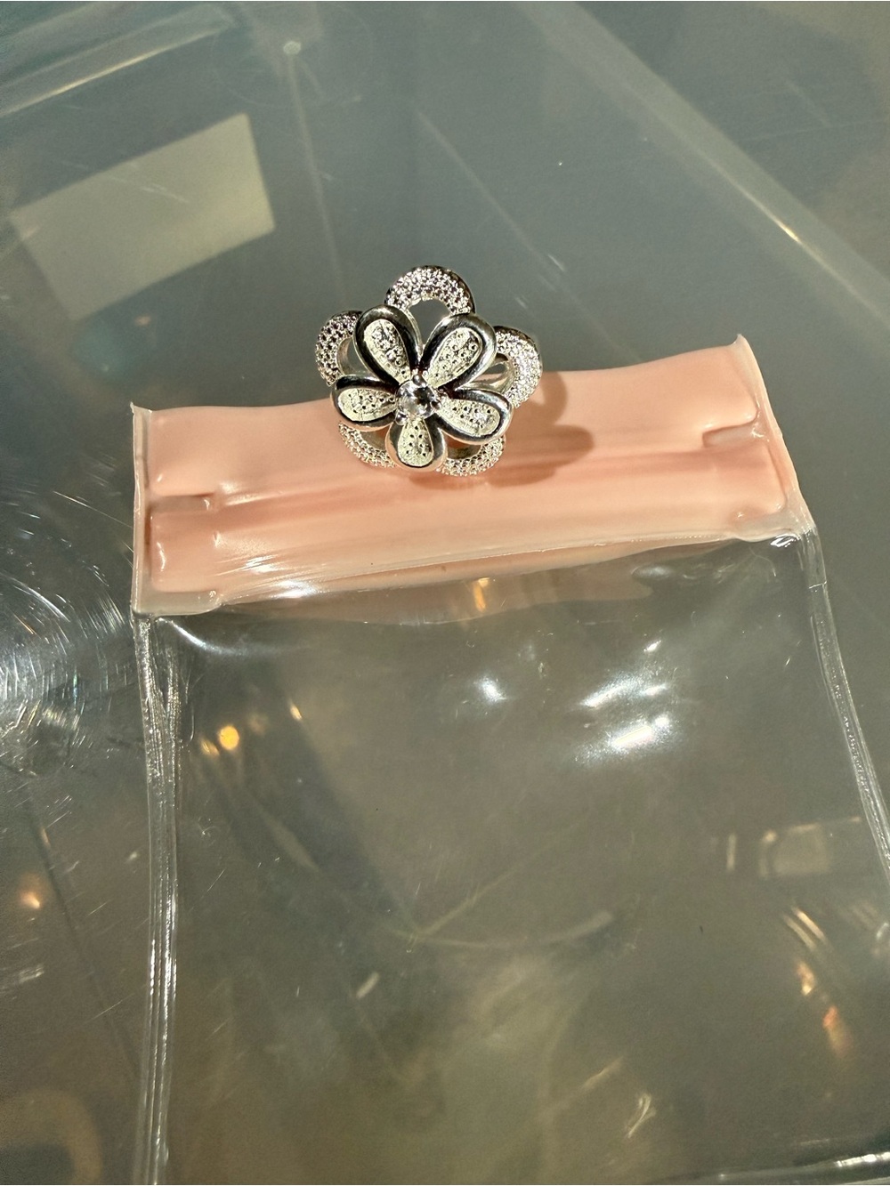 Silver Flower Ring with Crystal Accents - Pink Display - Picture 2 of 6